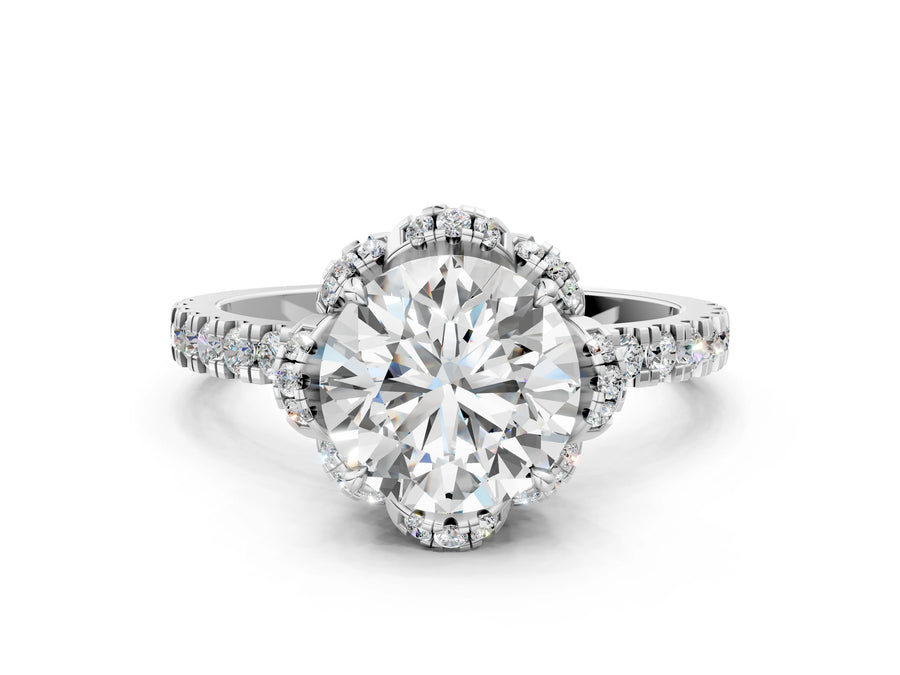 White gold Round Diamond Halo Pave Band with Four-Prong Setting