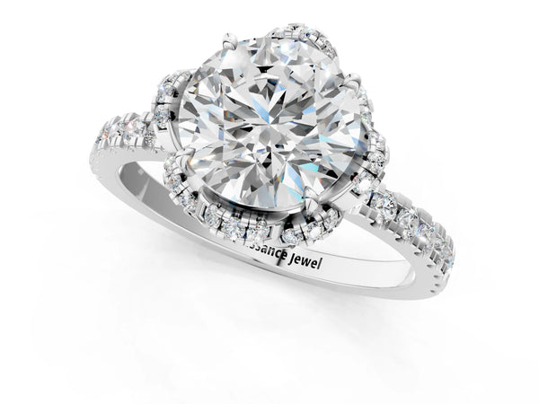 White gold Round Diamond Halo Pave Band with Four-Prong Setting