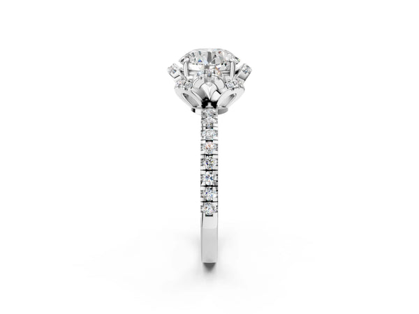 White gold Round Diamond Halo Pave Band with Four-Prong Setting