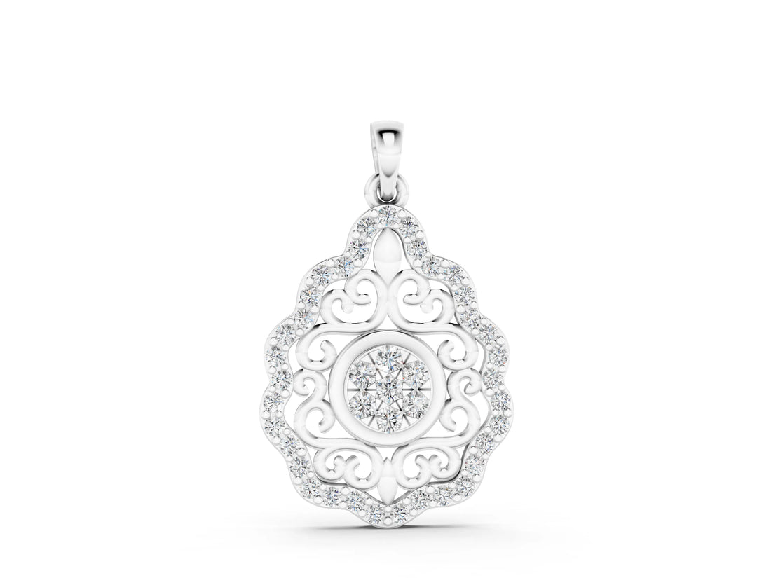 White gold Round Diamond Halo Pendant with Filigree Design_2