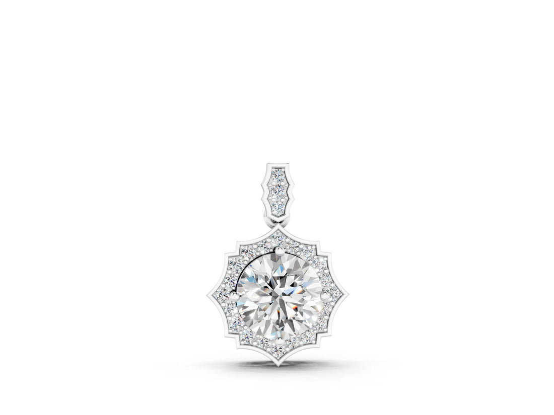 White gold Round Diamond Halo Pendant with Milgrain Prong Setting_3