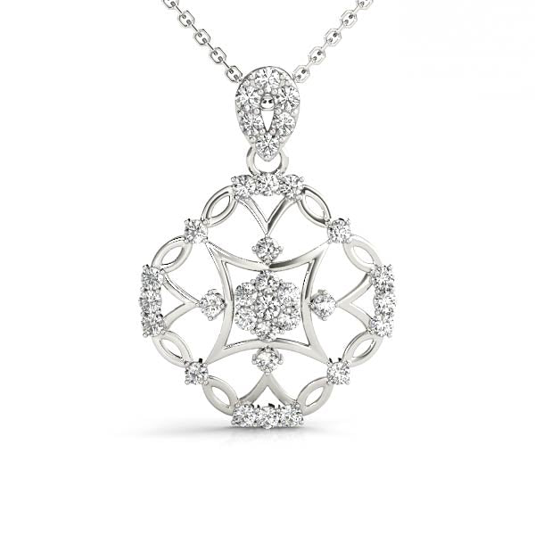 White gold Round Diamond Halo Pendant with Pavé Setting