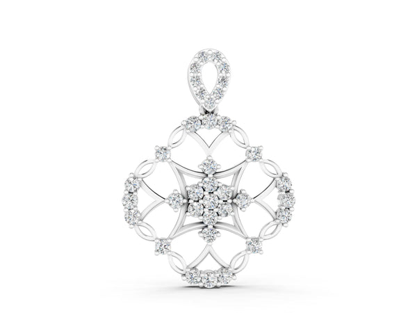 Silver Round Diamond Halo Pendant with Pavé Setting