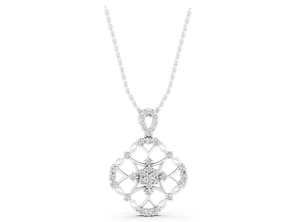 Silver Round Diamond Halo Pendant with Pavé Setting