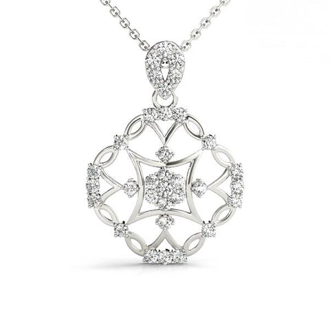 White gold Round Diamond Halo Pendant with Pavé Setting