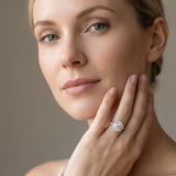 White gold Round Diamond Halo Ring with Bezel Frame and Pavé Band_25