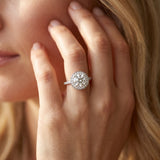 White gold Round Diamond Halo Ring with Bezel Frame and Pavé Band_26