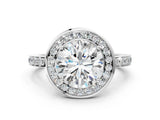 White gold Round Diamond Halo Ring with Bezel Frame and Pavé Band_74