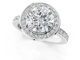 White gold Round Diamond Halo Ring with Bezel Frame and Pavé Band_75