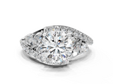White gold Round Diamond Halo Ring with Marquise and Pavé Band in Prong Setting_116