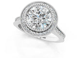White gold Round Diamond Halo Ring with Milgrain Frame and Pavé Band_60