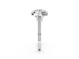 White gold Round Diamond Halo Ring with Milgrain Frame and Pavé Band_62