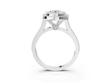 White gold Round Diamond Halo Ring with Milgrain Frame and Pavé Band_63