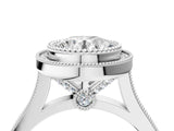 White gold Round Diamond Halo Ring with Milgrain Frame and Pavé Band_64
