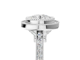 White gold Round Diamond Halo Ring with Milgrain Frame and Pavé Band_64