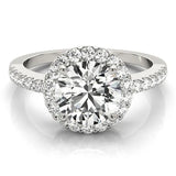 White gold Round Diamond Halo Ring with Pavé Band and Four-Prong Setting 1
