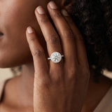 White gold Round Diamond Halo Ring with Pavé Band and Four-Prong Setting_26