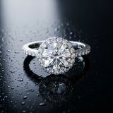 White gold Round Diamond Halo Ring with Pavé Band and Four-Prong Setting_27