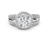 White gold Round Diamond Halo Ring with Split Shank Pavé Band and Four-Prong Setting_26
