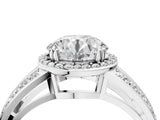 White gold Round Diamond Halo Ring with Split Shank Pavé Band and Four-Prong Setting_30