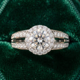 White gold Round Diamond Halo Ring with Split Shank Pavé Band and Four-Prong Setting_44