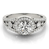White gold Round Diamond Halo Ring with Split Shank and Bezel Accents and Four-Prong Setting 1