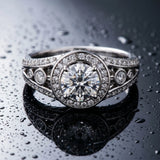 White gold Round Diamond Halo Ring with Split Shank and Bezel Accents and Four-Prong Setting_27