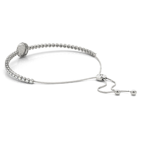 White gold Round Diamond Halo Tennis Bracelet with Box Chain and Pavé Setting