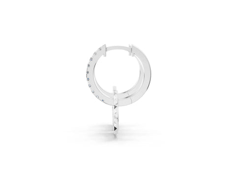 White gold Round Diamond Heart Charm Huggie Hoop Earrings_1