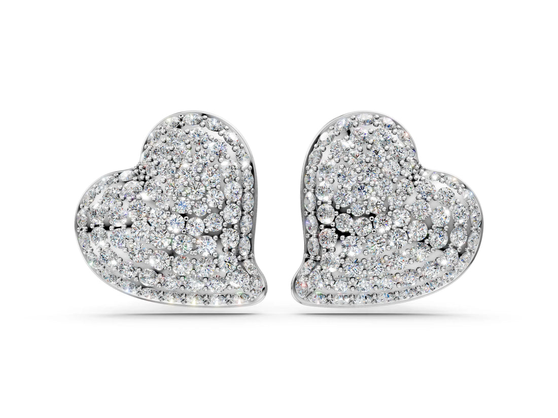 White gold Round Diamond Heart Pavé Stud Earrings