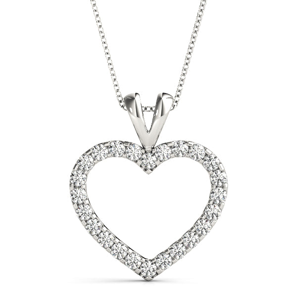 White gold Round Diamond Heart Pendant with Pavé Setting