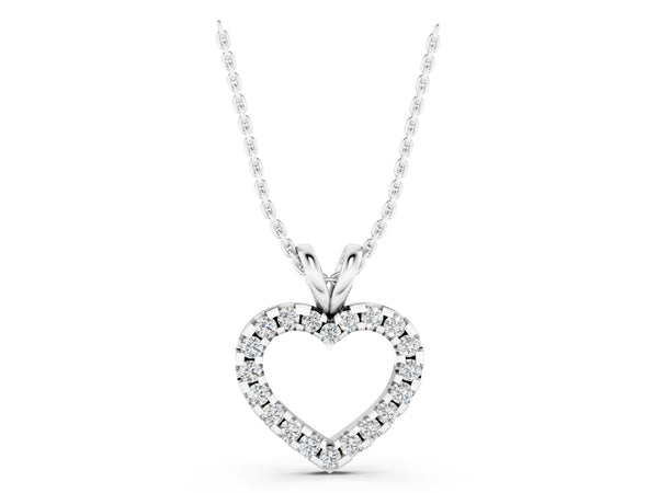 Silver Round Diamond Heart Pendant with Pavé Setting