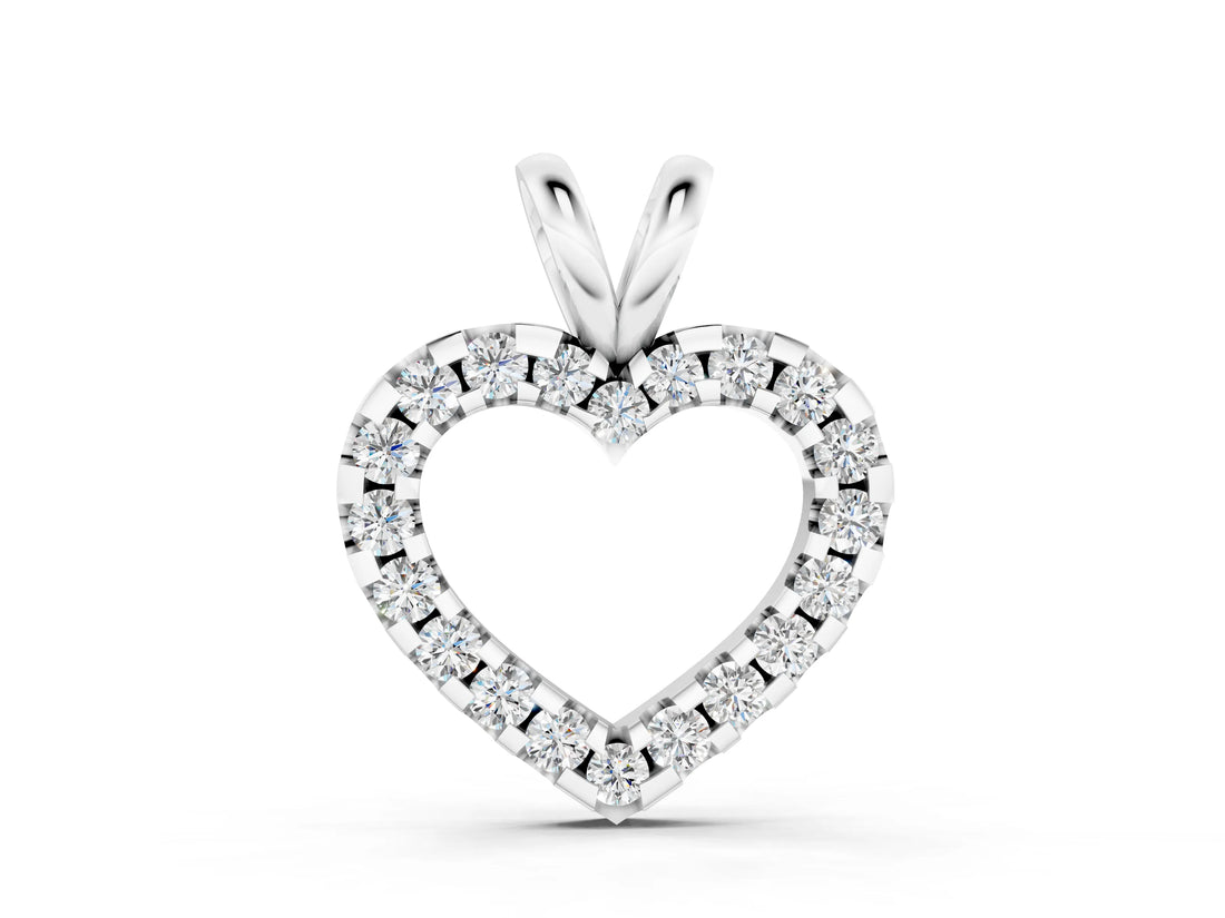 White gold Round Diamond Heart Pendant with Pavé Setting_14