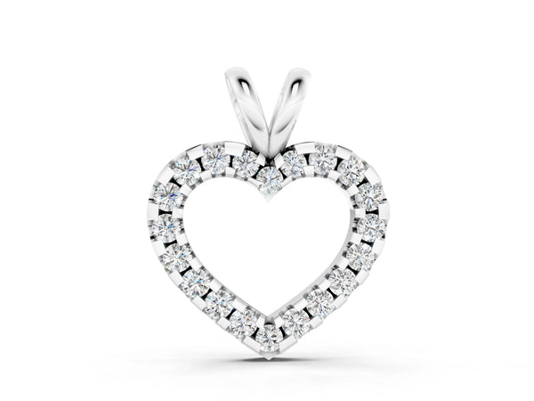 White gold Round Diamond Heart Pendant with Pavé Setting