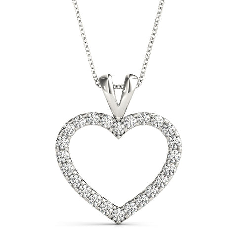 White gold Round Diamond Heart Pendant with Pavé Setting