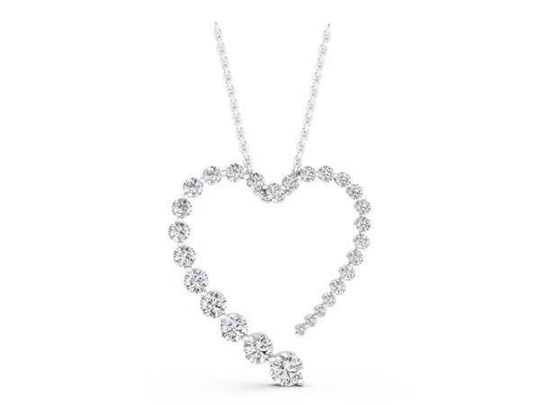 Silver Round Diamond Heart Pendant with Prong Setting