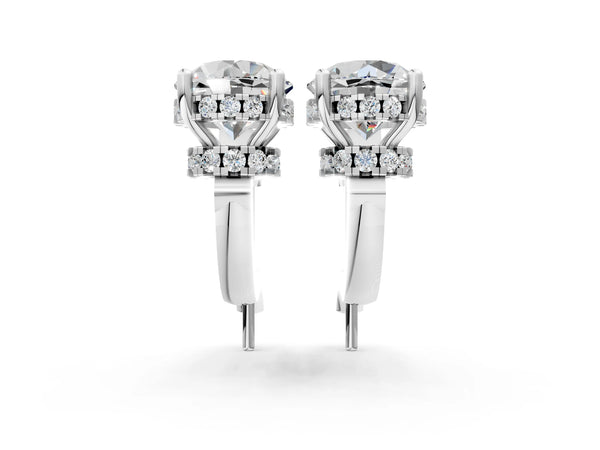 White gold Round Diamond Hidden Halo Drop Earrings