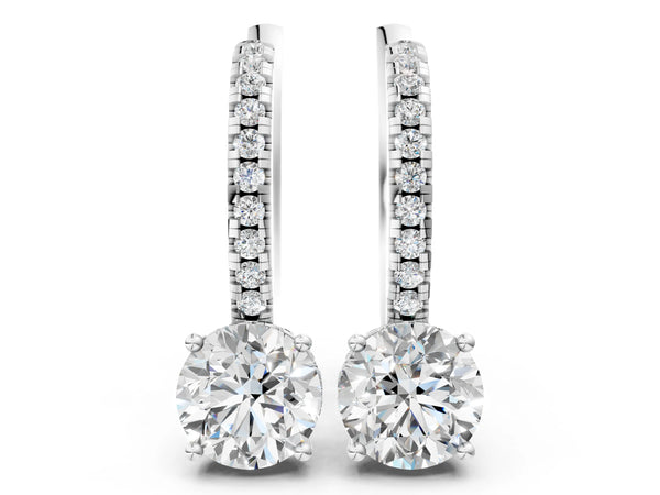 White gold Round Diamond Hidden Halo Drop Earrings