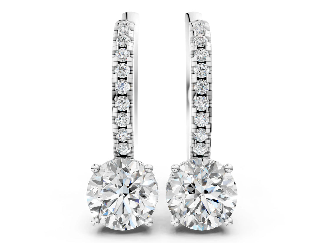 10K White Gold 1.59 Carat E VS Round Diamond Hidden Halo Drop Earrings