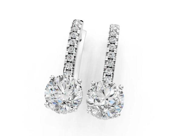 White gold Round Diamond Hidden Halo Drop Earrings