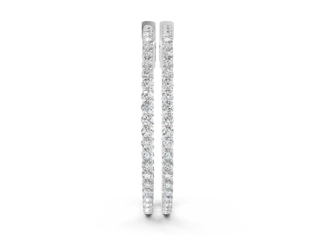White gold Round Diamond Hoop Earrings with Pave Setting and Shared Prong_4