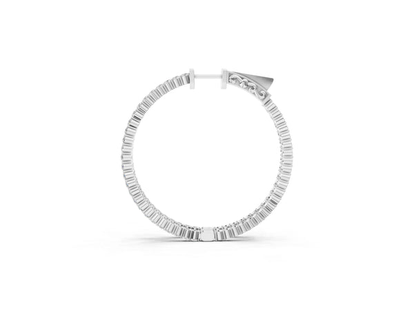 Silver Round Diamond Hoop Earrings with Pave Setting and Shared Prong