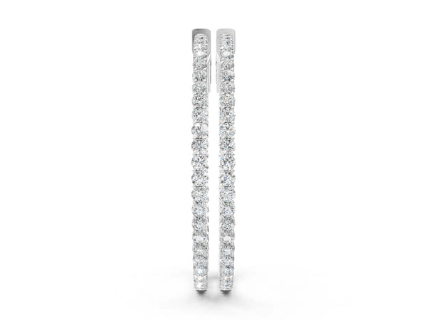 White gold Round Diamond Hoop Earrings with Pave Setting and Shared Prong