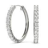White gold Round Diamond Hoop Earrings with Prong Setting