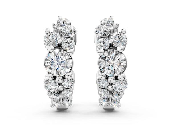Platinum Round Diamond Hydrangea Bouquet Hoop Earrings with Diamond Accents
