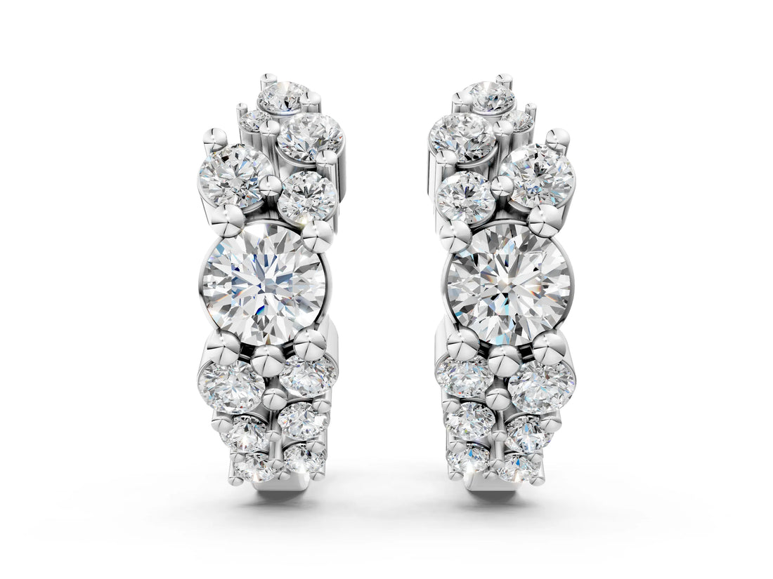 White gold Round Diamond Hydrangea Bouquet Hoop Earrings with Diamond Accents_4