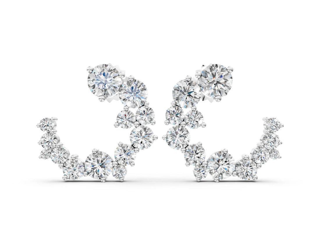 14K White Gold 1.72 Carat E VS Round Diamond Hydrangea Bouquet Open Hoop Earrings