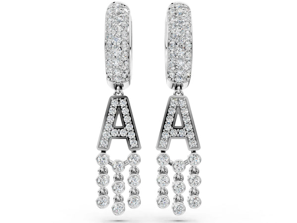 White gold Round Diamond Initial A Huggie Hoop Earrings