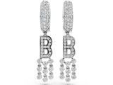 White gold Round Diamond Initial B Huggie Hoop Earrings_10