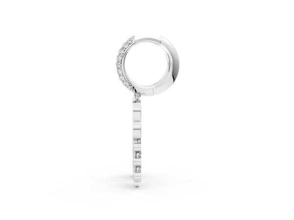 Silver Round Diamond Initial B Huggie Hoop Earrings